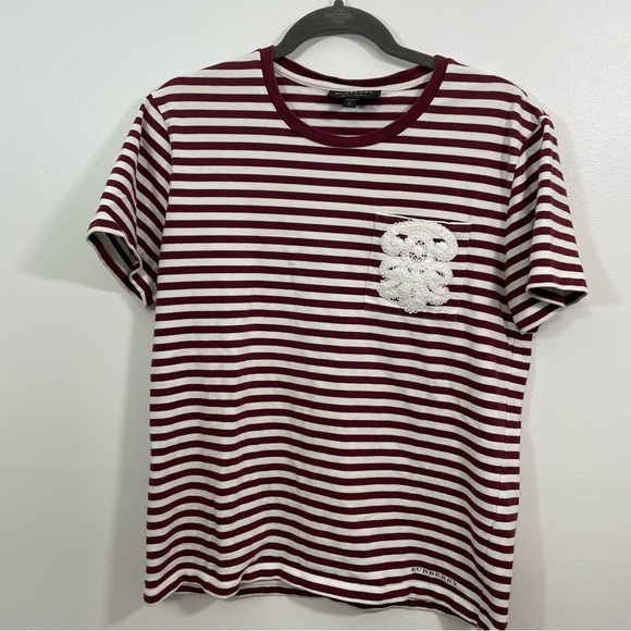 Burberry Burgundy and White Striped Tee - Picture 2 of 8
